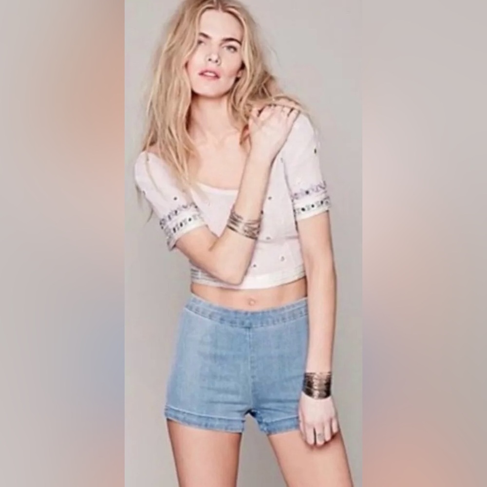 Free People High-Rise Side‎ Zipper Sailor Pin-Up Girl Denim Jean Shorts Size 28